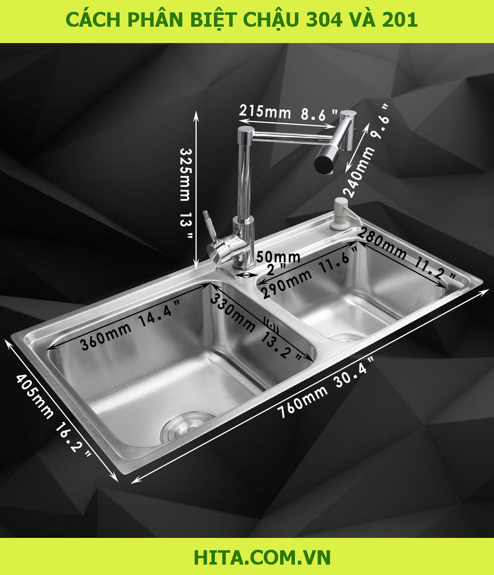 cách phân biệt chậu rửa chén inox 304 và inox 201