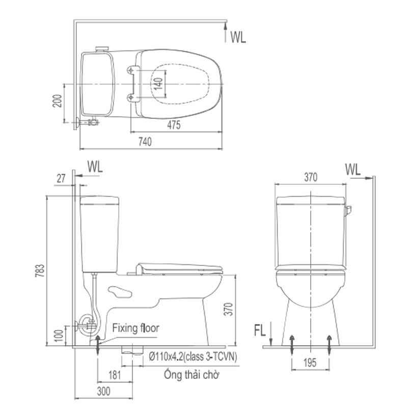Bồn cầu 2 khối INAX C-838VN