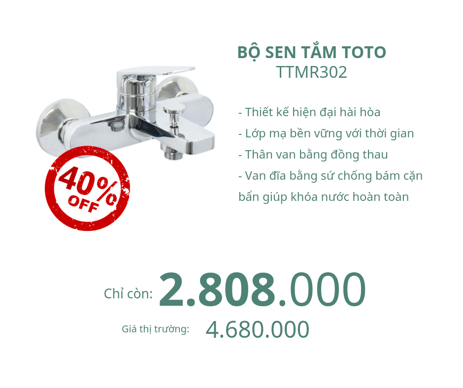 Bộ sen tắm Toto TTMR302 nóng lạnh giảm 40%