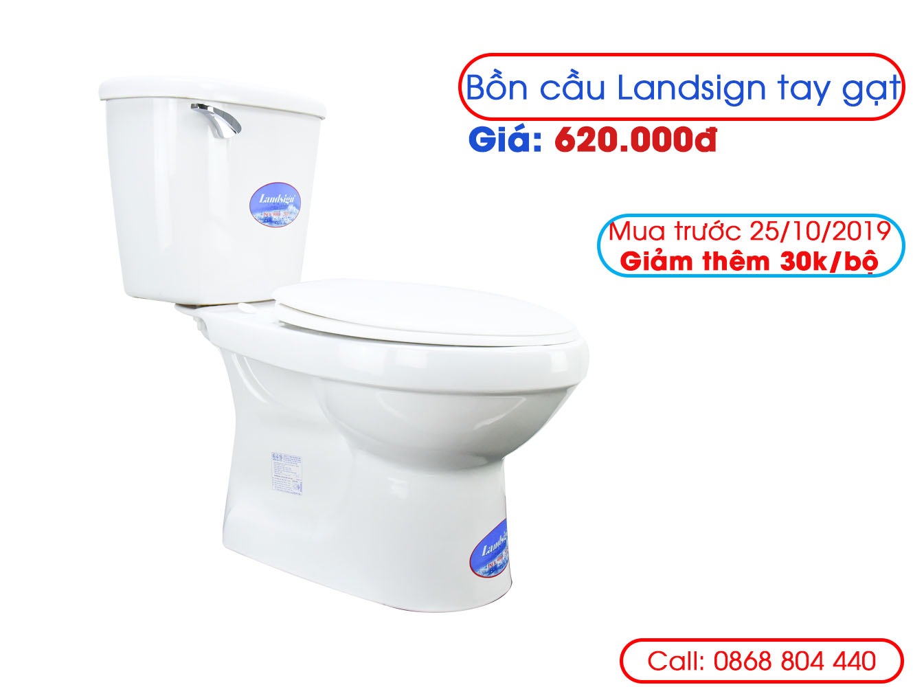 Bồn cầu Landsign 2 khối tay gạt LS2KG giá 620.000đ dưới 1 triệu - 500k - 2 triệu
