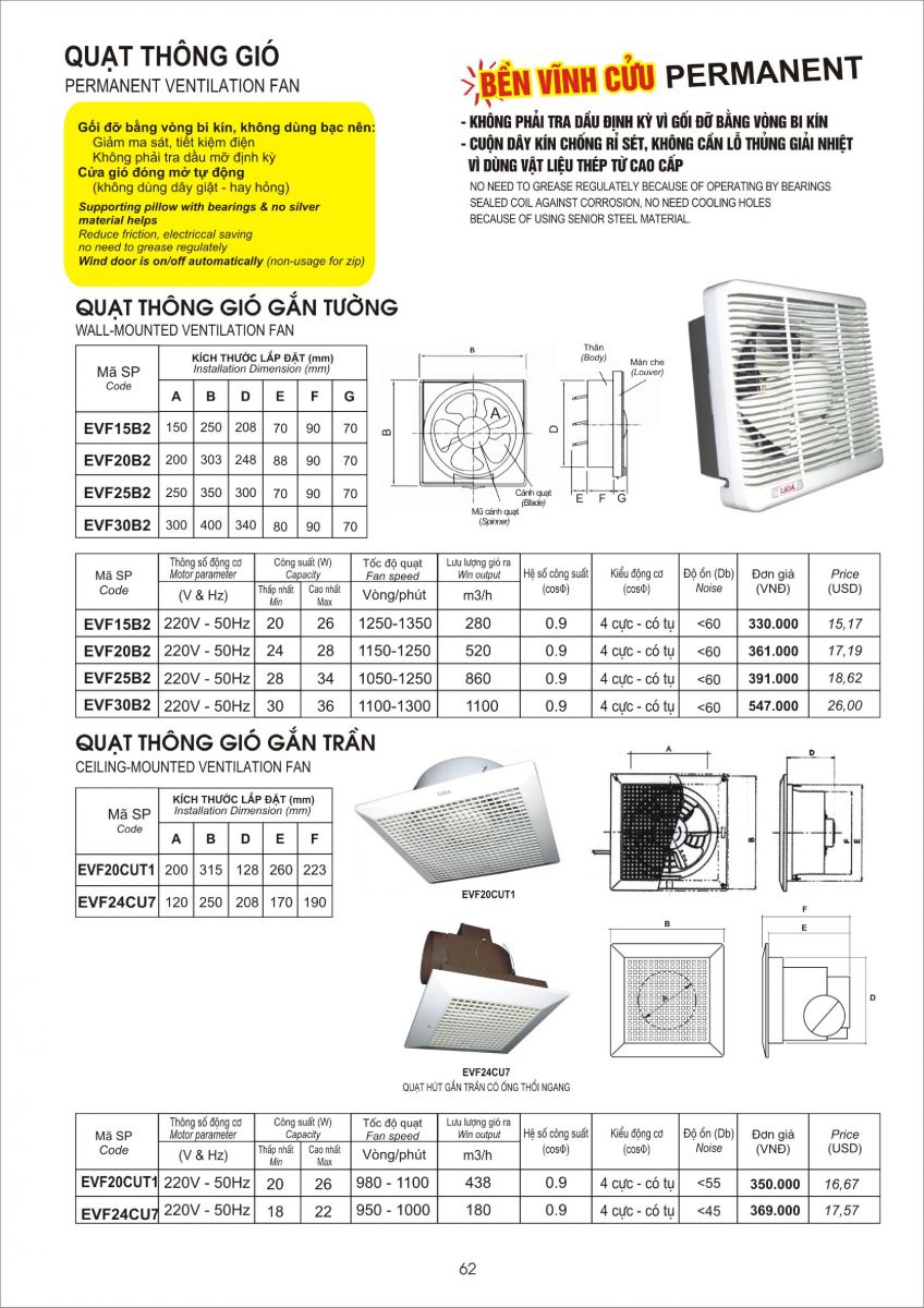 Bảng giá quạt thông gió nhà vệ sinh Lioa 2019