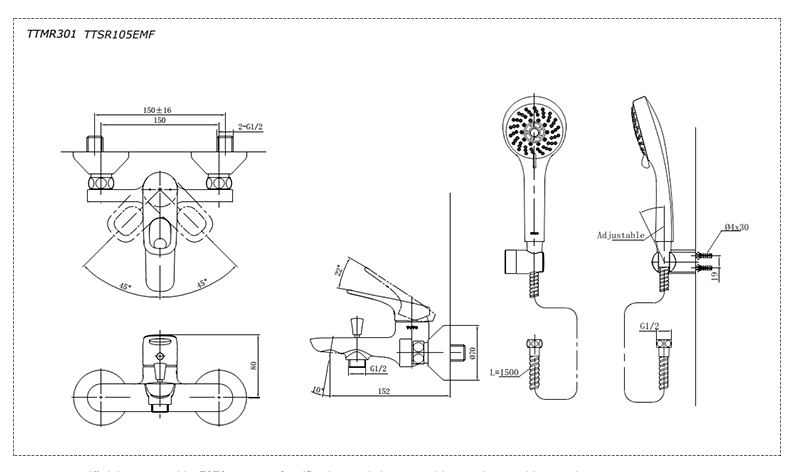 Thông số kĩ thuật vòi sen TOTO TTMR301/TTSR105EMF