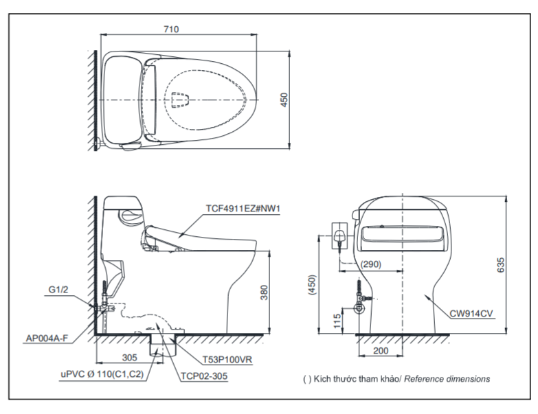 Thông số kĩ thuật bồn cầu 1 khối MS914CW12