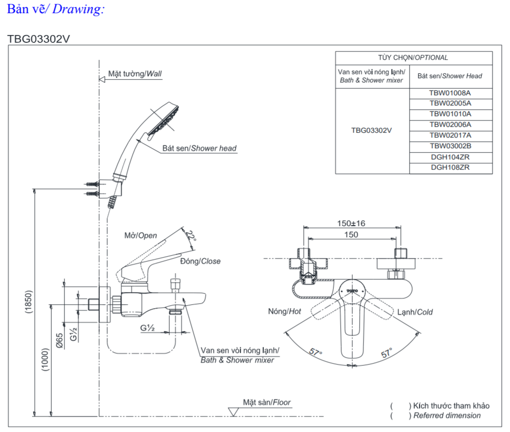 Thông số kĩ thuật củ sen toto TBG03302V