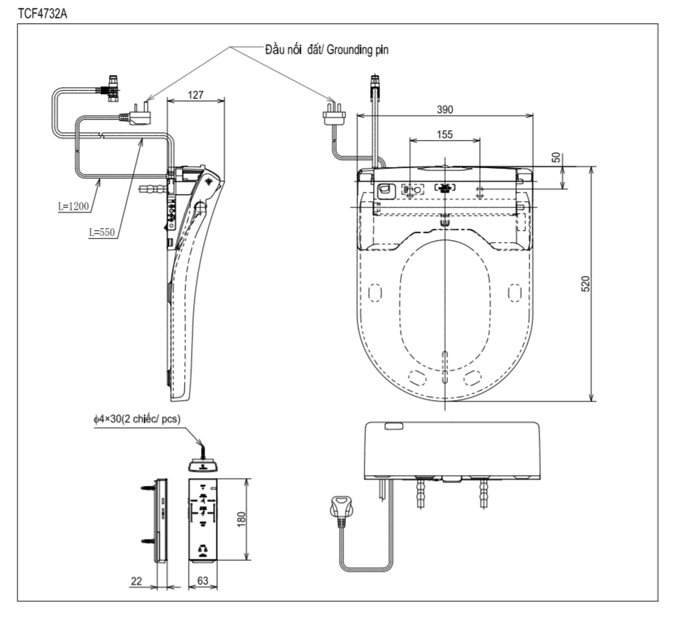 Thông số kĩ thuật nắp rửa bồn cầu điện tử toto washlet TCF4732A