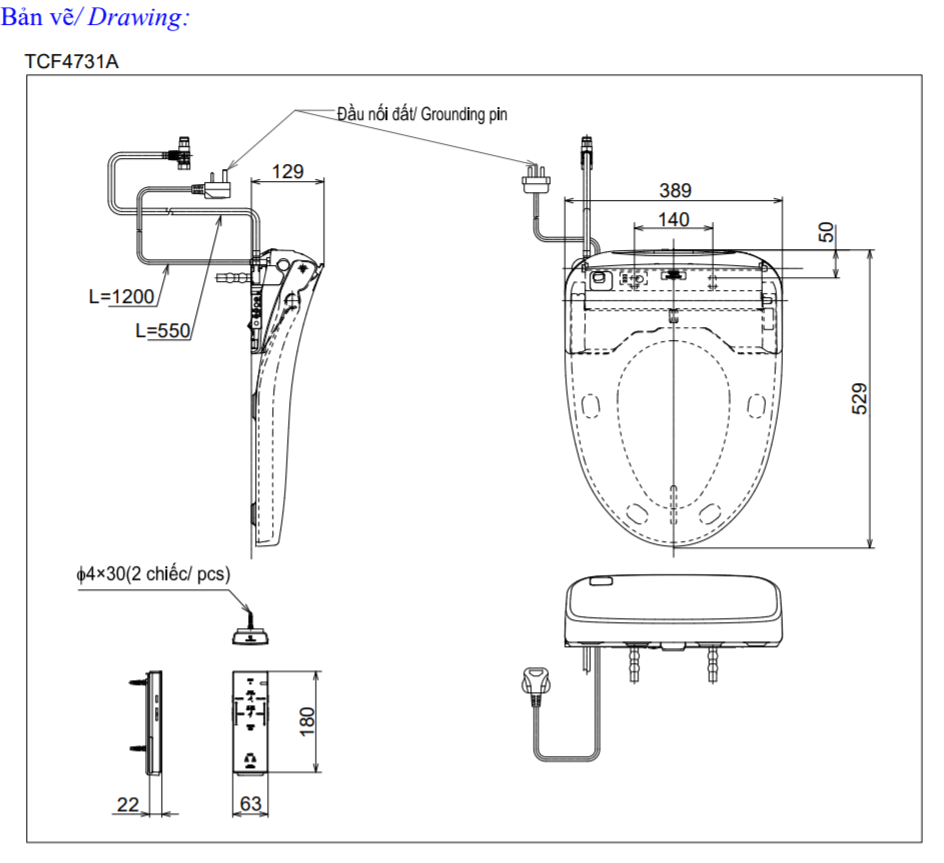 Thông số kĩ thuật nắp rửa điện tử toto washlet TCF4731A