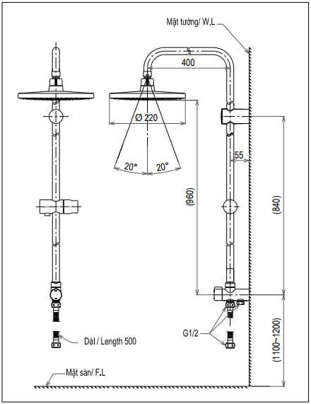 Thông số kĩ thuật Cây sen tắm TOTO DM907CS