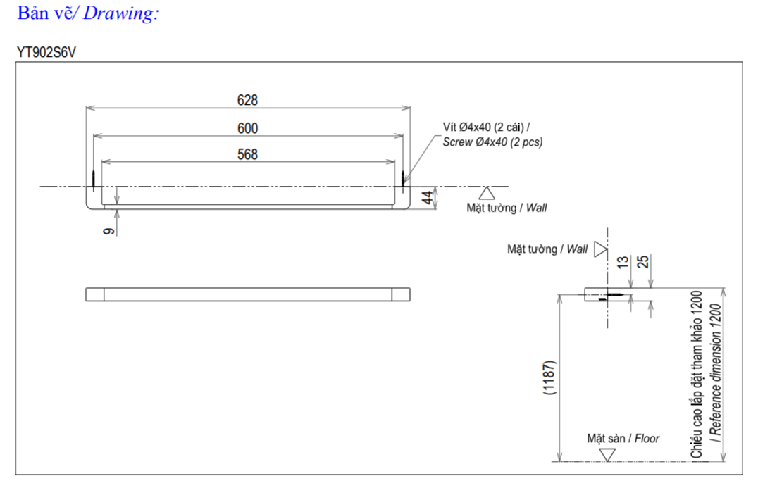 Thông số kĩ thuật thanh vắt khăn TOTO YT902S6V
