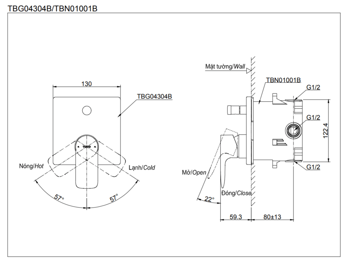 Thông số kĩ thuật van gật gù toto TBG04304B