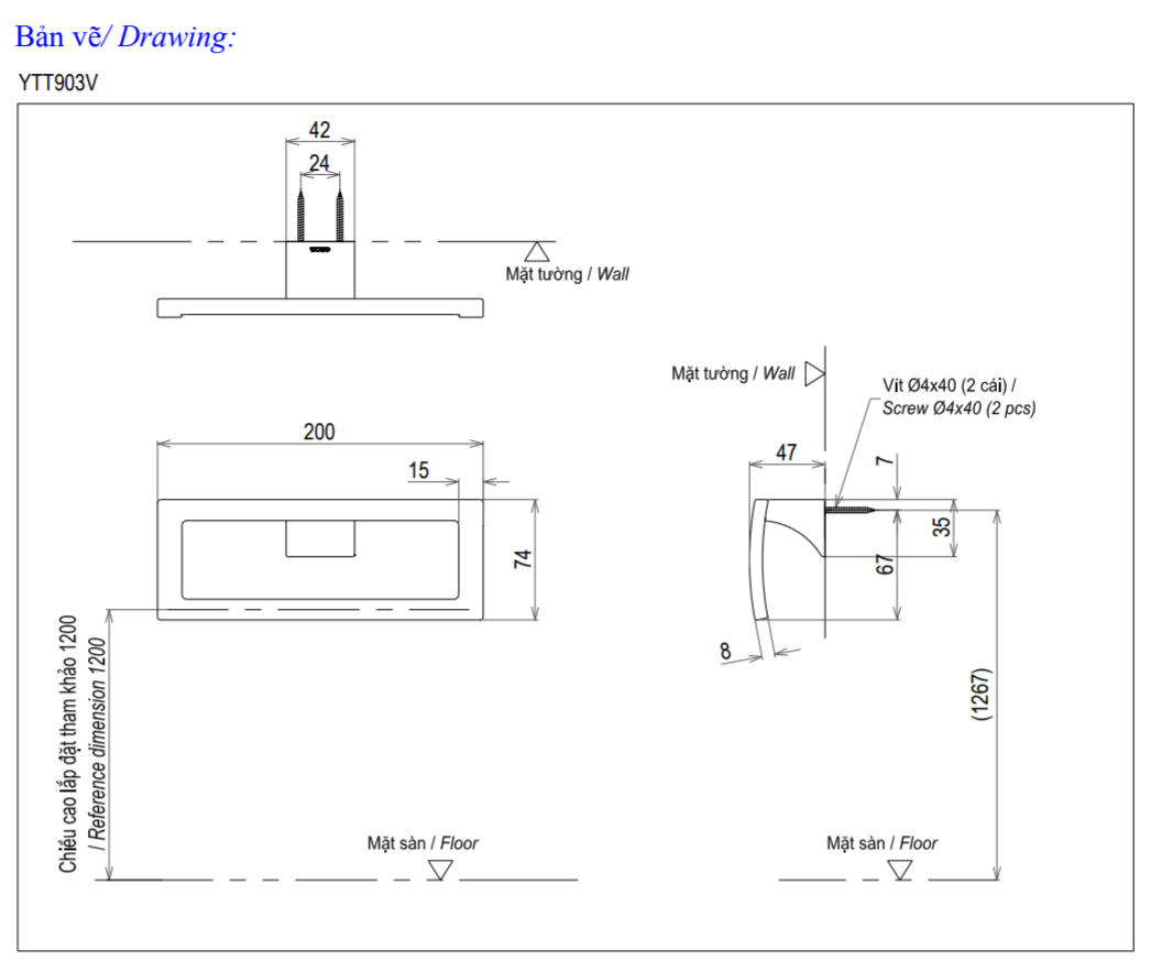 Thông số kĩ thuật vòng treo khăn TOTO YTT903V