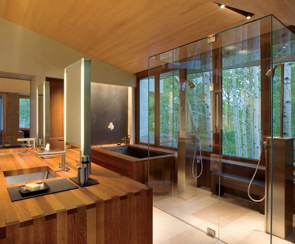 Có thể lựa chọn xây dựng bồn tắm gỗ, lavabo gỗ độc đáo
