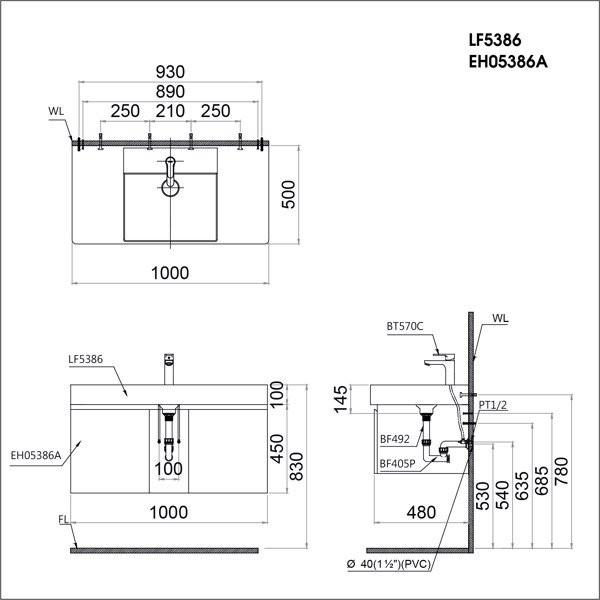 Tủ lavabo liền bàn Caesar LF5386+EH05386AV