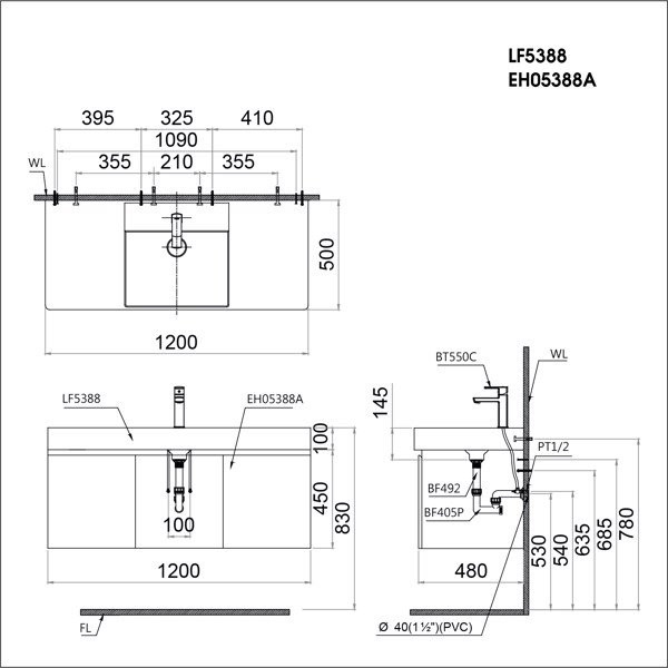 Tủ lavabo liền bàn Caesar LF5388+EH05388AV