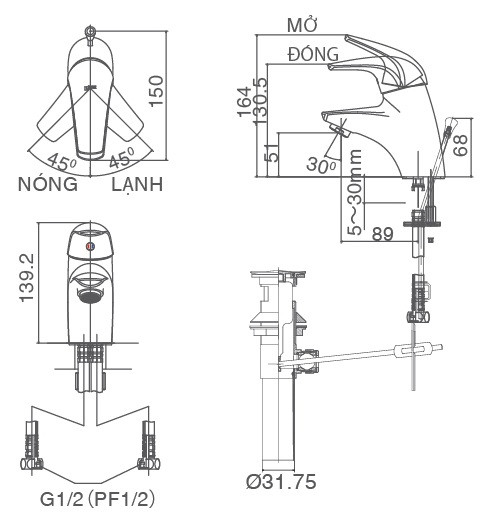 Vòi chậu lavabo nóng lạnh INAX LFV-3002S (LFV3002S)
