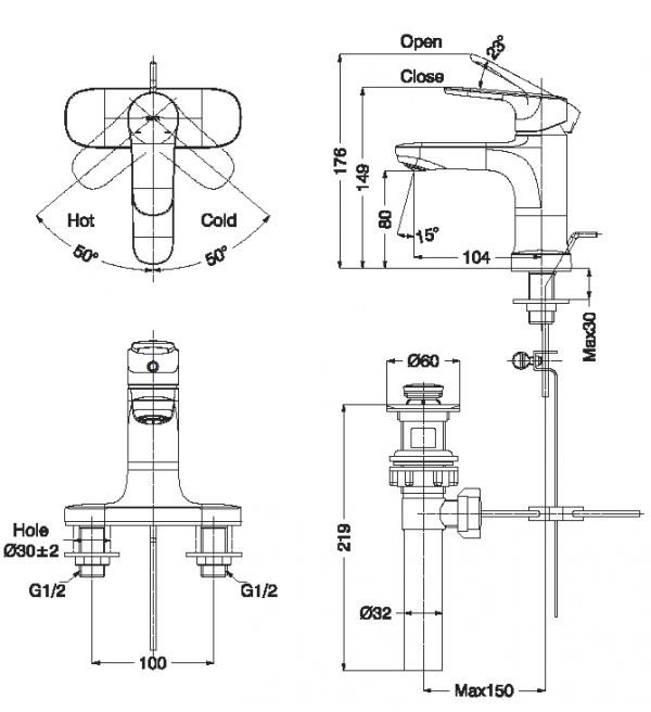 Vòi chậu lavabo nóng lạnh INAX LFV-1401S (LFV1401S)