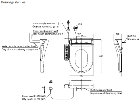 Nắp bồn cầu thông minh Washlet S2 TOTO TCF33370GAA dành cho bồn cầu giấu dây