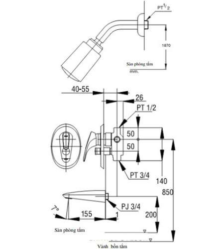 sen tắm âm tường TOTO TS322A TS602#CR nóng lạnh