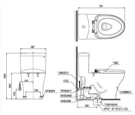 Bồn cầu TOTO MS855DW14 1 khối nắp điện tử Washlet C5 TCF24410AAA