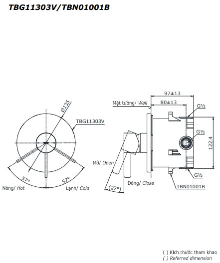 Van gật gù điều chỉnh nóng lạnh TOTO TBG11303V kèm phụ kiện âm tường TBN01001B