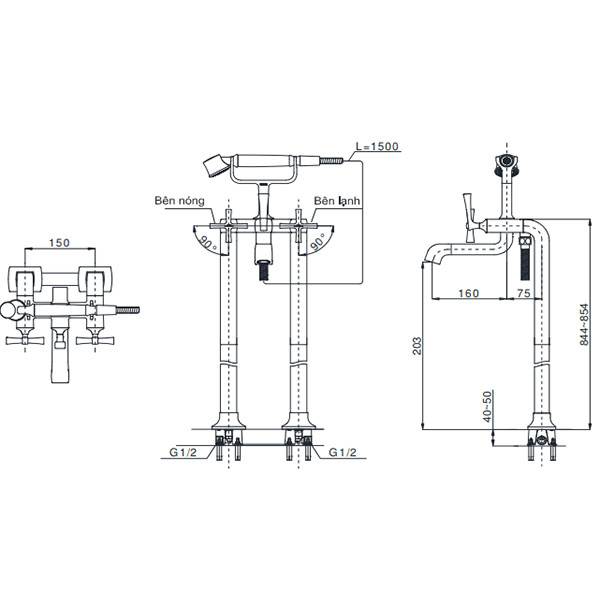 Vòi sen tắm xả bồn nóng lạnh Aerial Pulse TOTO DM209CF#PG