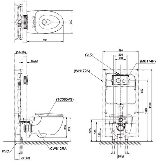 Bồn cầu treo tường nắp điện tử C5 TOTO CW812RA/TCF24410AAA