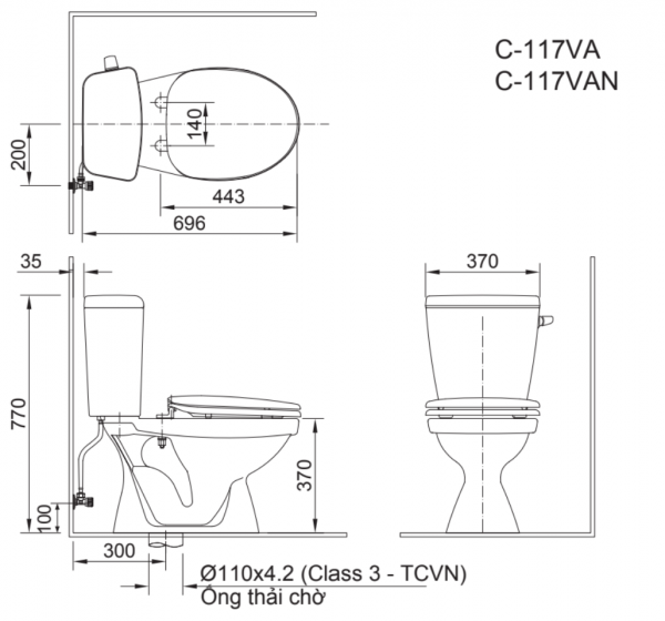 Bồn cầu 2 khối INAX C-117VAN (C117VAN) nắp đóng êm