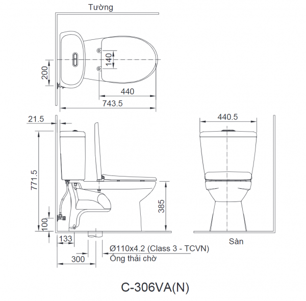 Bồn cầu 2 khối INAX C-306VAN (C306VAN) nắp đóng êm