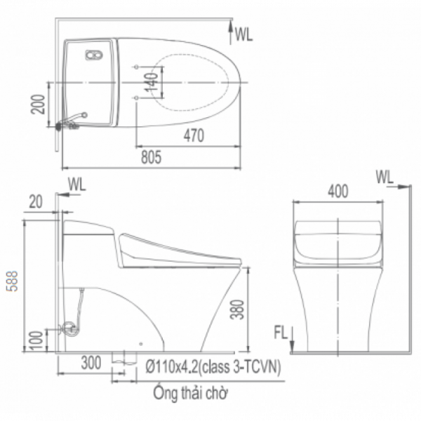 Bồn cầu 1 khối INAX AC-1017VRN (AC1017VRN) nắp đóng êm