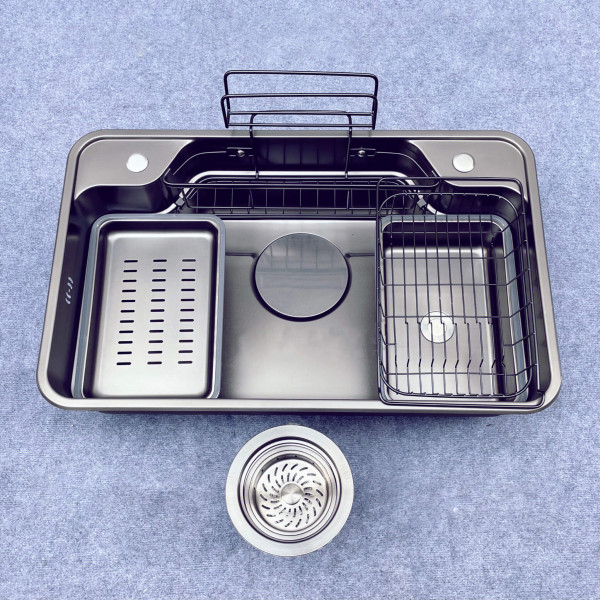 Chậu rửa chén 1 hố kèm bộ khay rổ HITA HDXLG8050D-FULL 80x50cm