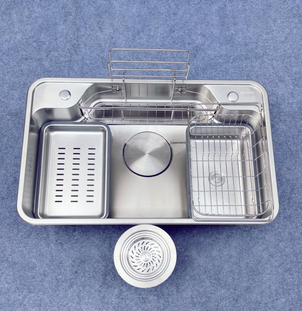 Chậu rửa chén 1 hố kèm bộ khay rổ HITA HDXLG8050T-FULL 80x50cm