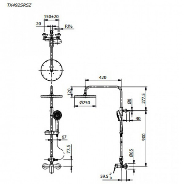 Bộ sen cây tắm nóng lạnh TOTO TX492SRS (bỏ mẫu)