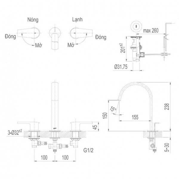 Vòi chậu lavabo nóng lạnh INAX LFV-7100B (LFV7100B)