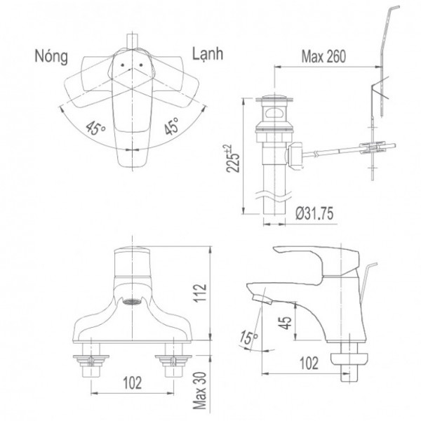 Vòi chậu lavabo nóng lạnh INAX LFV-211S (LFV211S)