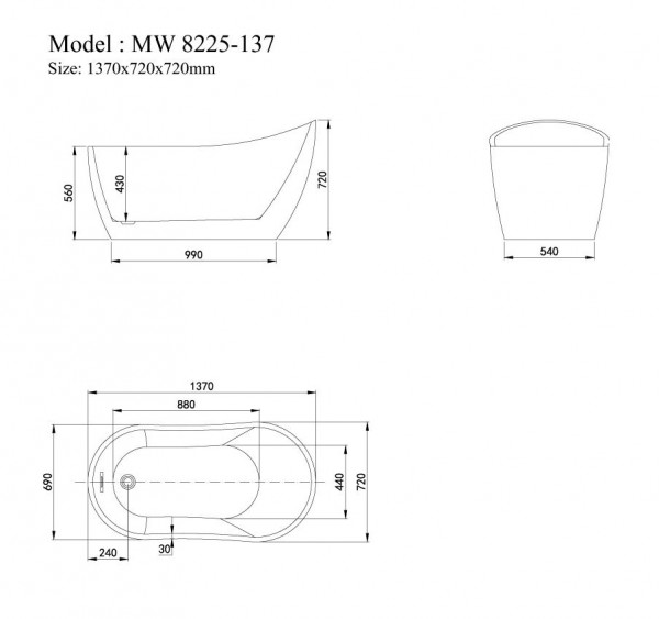 Bồn tắm đặt sàn 1.37m MOWOEN MW8225-137