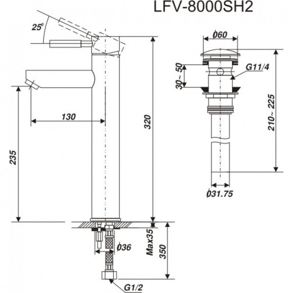 Vòi chậu lavabo nóng lạnh INAX LFV-8000SH2 (LFV8000SH2)