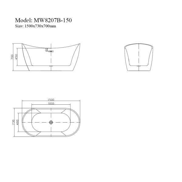 Bồn tắm đặt sàn 1.5m MOWOEN MW8207B-150