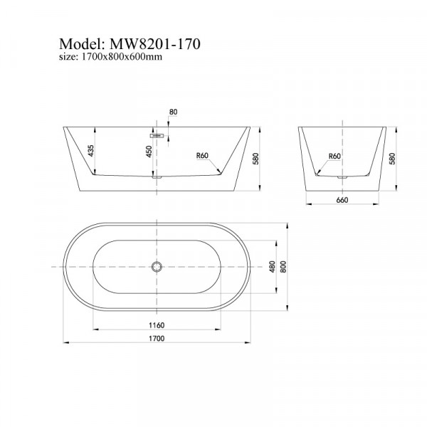 Bồn tắm đặt sàn 1.7m MOWOEN MW8201-170