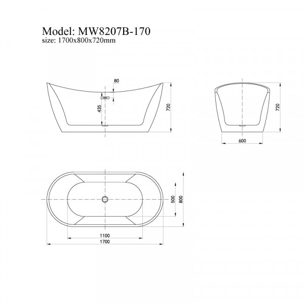 Bồn tắm đặt sàn 1.7m MOWOEN MW8207B-170