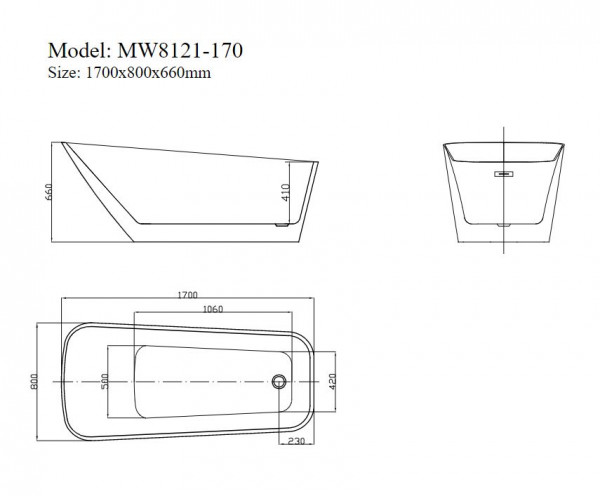 Bồn tắm đặt sàn 1.7m Mowoen MW8121-170