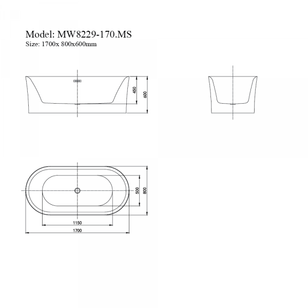 Bồn tắm đặt sàn massage 1.7m MOWOEN MW8229-170.MS