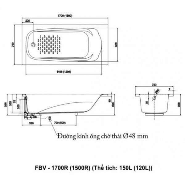 Bồn tắm ocean 1m7 INAX FBV-1700R (FBV1700R)