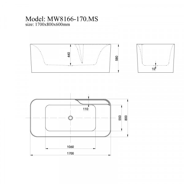Bồn tắm đặt sàn massage 1.7m MOWOEN MW8166-170.MS
