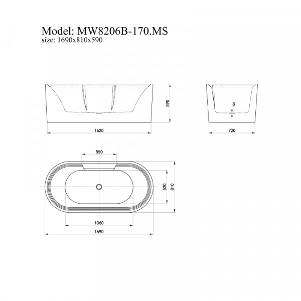 Bồn tắm đặt sàn massage 1.7m MOWOEN MW8306B-170.MS