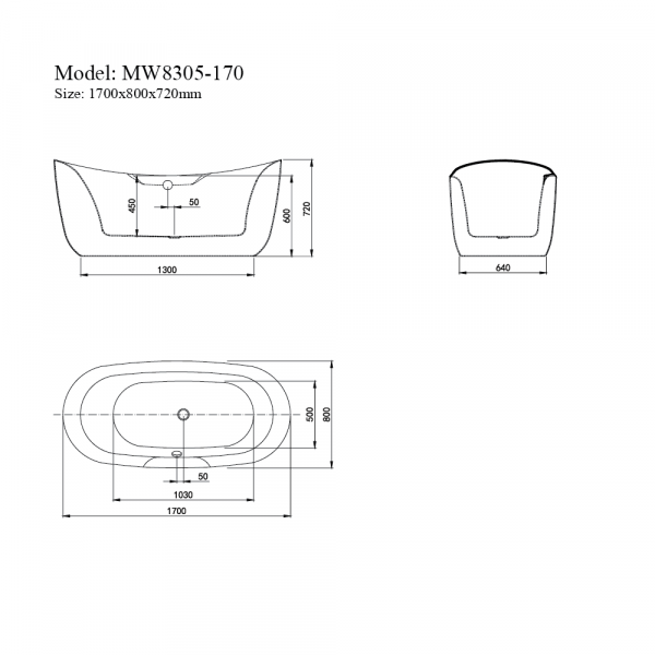 Bồn tắm đặt sàn massage 1.7m MOWOEN MW8305B-170.MS