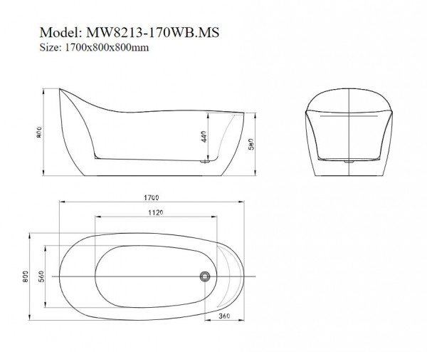 Bồn tắm đặt sàn massage 1.7m MOWOEN MW8213-170WB.MS