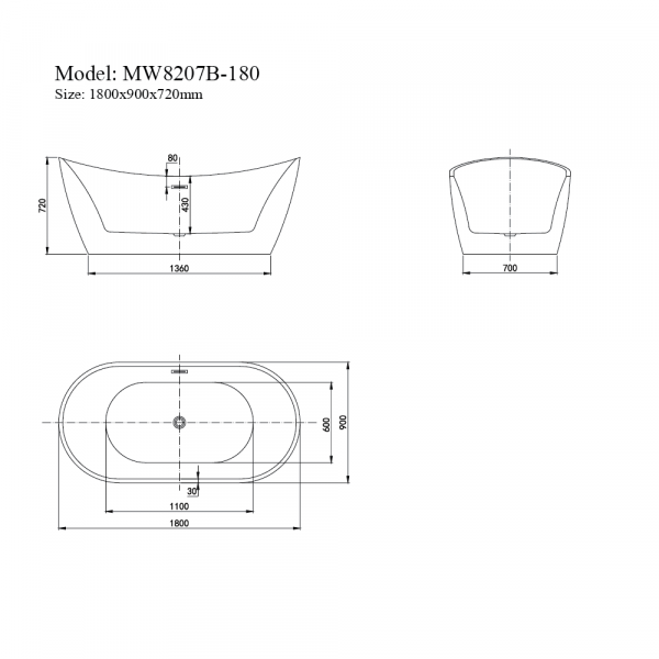 Bồn tắm đặt sàn 1.8m MOWOEN MW8207B-180