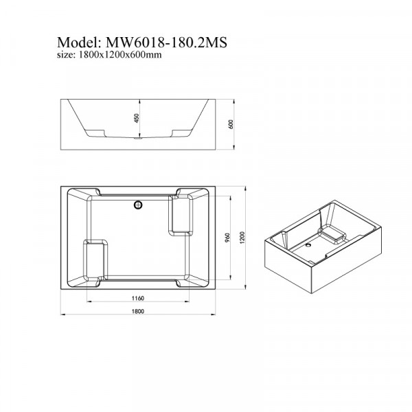 Bồn tắm đặt sàn massage 1.8m gồm vòi MOWOEN MW6018-180.2MS