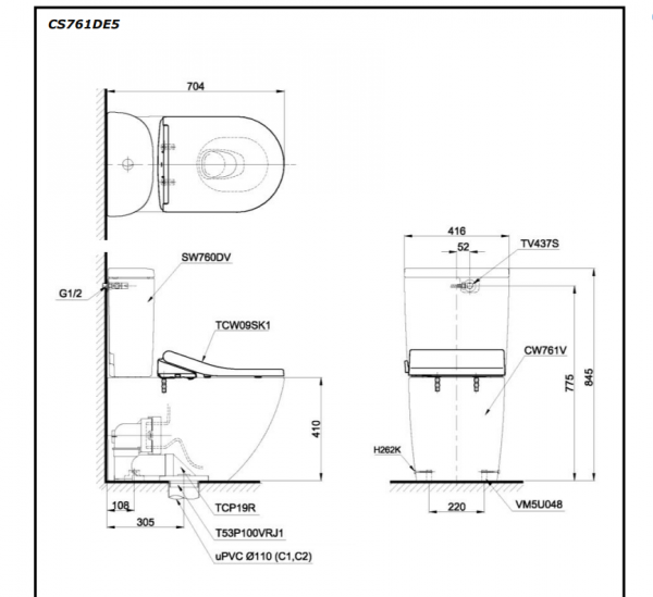 Bồn cầu TOTO nắp rửa cơ Eco Washer CS761DE5