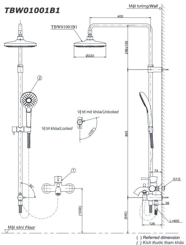 Bộ sen cây nóng lạnh TOTO TBW01001BA TBS03302V TBW03002B