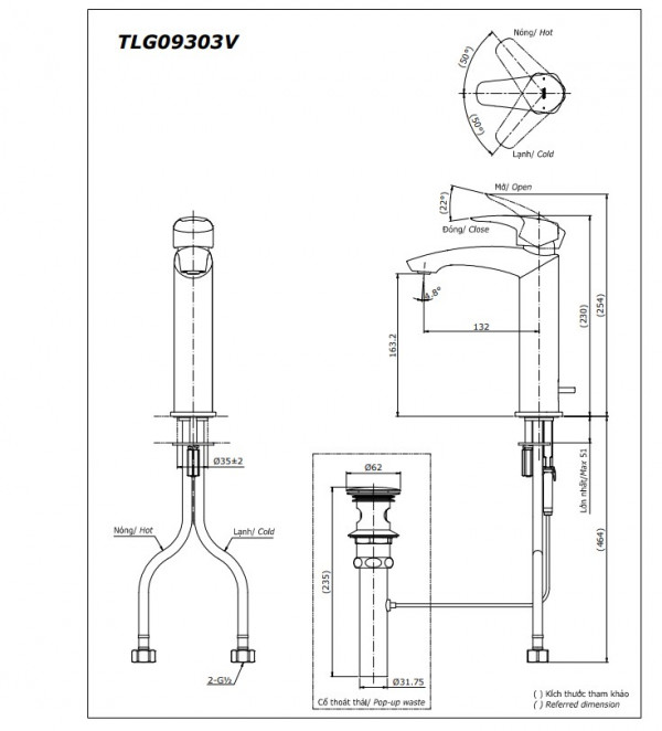 Vòi lavabo nóng lạnh GM TOTO TLG09303V